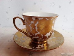 Antik gyönyörű aranyozott teás csésze csésze+alj , vastag nehéz !