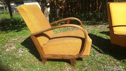 Ritkább art deco ívelt karfás rugós fotel szép diófa keretes