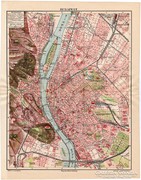Budapest térkép 1912, eredeti nyomat, térkép, Révai