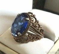 Antik filigrán kék Óriási Zafír köves ezüst 875 gyűrű