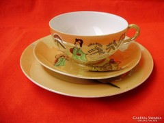 Ritka antik japán jelenetes tojáshéj porcelán teázó szett