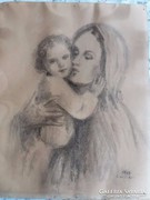 MADONNA, anya gyermekével, jelzett szén rajz 1949.