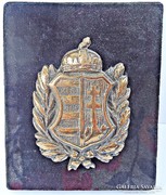 Szent koronás bronz magyar címer bársony talpon