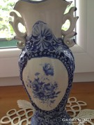 Füles kínai porcelán váza - kék színű dekorral  (21 cm)