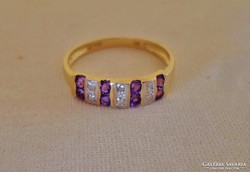 Szépséges ametiszt és gyémántköves arany gyűrű