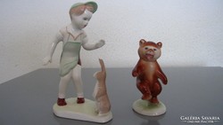 Aquincum porcelán fiú nyuszival és Drasche maci medve együtt