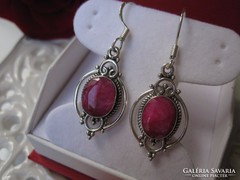 Filigrán antik ezüst rubin fülbevaló, 1 cm-es rubinokkal!