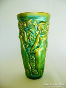Zsolnay Eozin szüretelő váza szép eozin színben