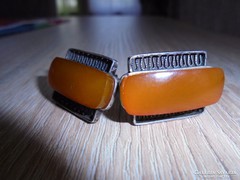 Régi orosz borostyán köves art-deco ezüst mandzsettagomb