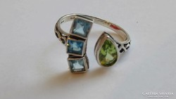 Peridot-akvamarin 925 ezüst gyűrű