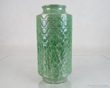 0M069 Hollóházi porcelán zöld pikkelyes váza 25 cm