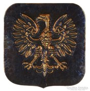 0M149 Antik Lengyel címer kalapált réz pajzs 20 cm