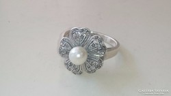 Ezüst gyűrű markazitokkal és Tekla gyönggyel 925