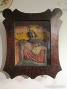 Antik faragott festett fa Mária szobor máriaházzal pieta 