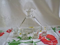 Antik likőrös, pálinkás üveg készlet 1 üveg és 4 pohár