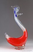 0M695 Színezett művészi üveg madár dísztárgy 24 cm