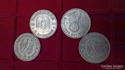 4 darab különböző ezüst 5 márka 1934-1939.