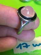 Ezüst gyűrű 17mm átmérőjű rozsakvarc kővel 