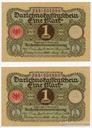 Németország 1 német Márka, 1920, 2 db sorszámkövető, UNC