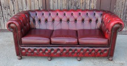 Chesterfield antik burgundi színű valódi bőr kanapé!