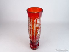 0M856 Régi bordó színezett csiszolt üveg váza