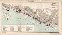 Fiume és kikötője térkép 1899, antik, eredeti, Pallas