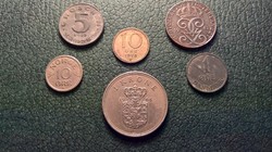 6 darab érme közte svéd ezüst 10 öre 1950.