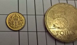 Ritka mini 1 korona Ausztria 1915, 0.1 g ,10 mm.