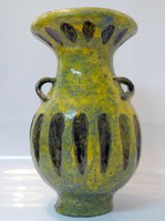 Retro green-blue ceramic vase - applied art object, around 1970 - 01800