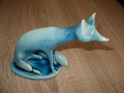 Ritka Zsolnay porcelán kék róka figura(sérült)