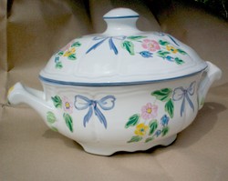 Herendi Village Pottery kék Masnis porcelán levesestál