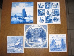 5 db kék Holland motívumos csempe kép Delft