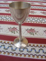 Ezüstözött antik kisméretű röviditalos talpas pohárka serleg