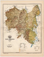 Tolna vármegye térkép 1894, antik, eredeti, Magarország, megye, XIX. század, Gönczy Pál