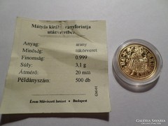1458-1490 Hunyadi Mátyás aranyforint  Au 0,999