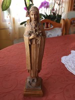Kézzel faragott, szignózott Szent Teréz fa szobor 1968-ból