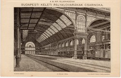 Budapest - Keleti pályaudvar és Nyugati pályaudvar, egy színű nyomat 1896, eredeti, régi
