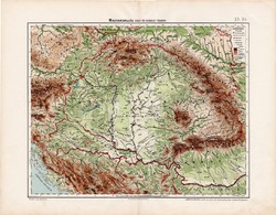 Magyarország hegy - és vízrajzi térkép 1906, magyar atlasz térképe, eredeti, Homolka József, antik