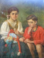 Gachal József(1889-1974)Eredeti festménye."Testvérek"Garanciával.