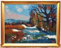 Doór Ferenc ( 1918-) Táj hófoltokkal 86x66cm Képcsarnokos festménye eredeti Garanciával !