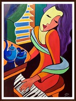 Czinóber - Kislány a zongoránál ( 30 x 40 )