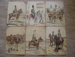 6 darab régi aqvarell kép a császári hadseregről egyben