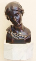 Szecessziós  bronz női büszt márvány talpon