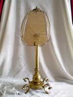 Antik réz asztali lámpa 60 cm magas, egy égővel üveg lapokkal