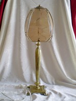 Antik réz asztali lámpa 64 cm magas, kettő égővel üveg lapokkal