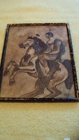 Antik festmény - Kádár Béla szignóval : Lovagló férfiakt lepelben. (1877-1956)