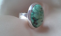 Köves ezüst gyűrű hatalmas zöld türkiz kővel