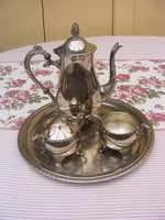 Neobarokk stílusú vastagon ezüstözött 4 részes teás vagy kávés szervírozó készlet