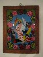 Régi erdélyi üveg ikon vallási kép