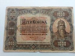 Ritkább 1920-as 1000 korona (B 01 - es sorozat)